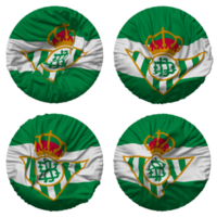 verklig betis balompie, verklig betis flagga i runda form isolerat med fyra annorlunda vinka stil, stöta textur, 3d tolkning png