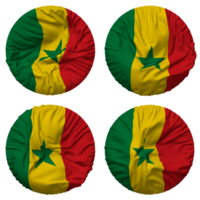 Senegal bandera en redondo forma aislado con cuatro diferente ondulación estilo, bache textura, 3d representación png