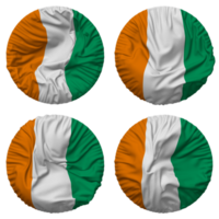 Ivory Coast Flag in Round Shape Isolated with Four Different Waving Style, Bump Texture, 3D Rendering png