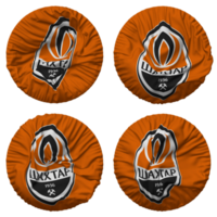 Amerikaans voetbal club Shakhtar donetsk vlag in ronde vorm geïsoleerd met vier verschillend golvend stijl, buil textuur, 3d renderen png