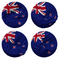 New Zealand Flag in Round Shape Isolated with Four Different Waving Style, Bump Texture, 3D Rendering png