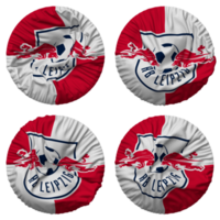 rasenballsport leipzig e v, rb leipzig flagga i runda form isolerat med fyra annorlunda vinka stil, stöta textur, 3d tolkning png