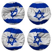 Israël vlag in ronde vorm geïsoleerd met vier verschillend golvend stijl, buil textuur, 3d renderen png