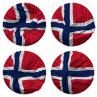 Norge flagga i runda form isolerat med fyra annorlunda vinka stil, stöta textur, 3d tolkning png