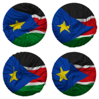 Süd Sudan Flagge im runden gestalten isoliert mit vier anders winken Stil, stoßen Textur, 3d Rendern png