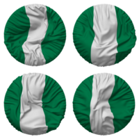 Nigeria bandera en redondo forma aislado con cuatro diferente ondulación estilo, bache textura, 3d representación png