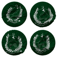 gouvernement de khyber pakhtunkhwa, kpk drapeau dans rond forme isolé avec quatre différent agitant style, bosse texture, 3d le rendu png