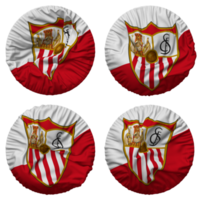 Sevilla futbol klubb, Sevilla fc flagga i runda form isolerat med fyra annorlunda vinka stil, stöta textur, 3d tolkning png