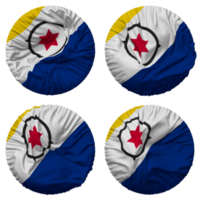 bonaire drapeau dans rond forme isolé avec quatre différent agitant style, bosse texture, 3d le rendu png