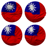 taiwan flagga i runda form isolerat med fyra annorlunda vinka stil, stöta textur, 3d tolkning png