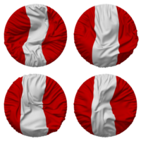 peru flagga i runda form isolerat med fyra annorlunda vinka stil, stöta textur, 3d tolkning png