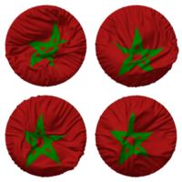 Maroc drapeau dans rond forme isolé avec quatre différent agitant style, bosse texture, 3d le rendu png