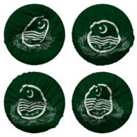 gouvernement de Pendjab, Pakistan drapeau dans rond forme isolé avec quatre différent agitant style, bosse texture, 3d le rendu png