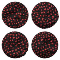 Hearts Pattern Flag in Round Shape Isolated with Four Different Waving Style, Bump Texture, 3D Rendering png