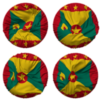 grenada flagga i runda form isolerat med fyra annorlunda vinka stil, stöta textur, 3d tolkning png