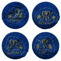 Rajasthan royals, rr drapeau dans rond forme isolé avec quatre différent agitant style, bosse texture, 3d le rendu png