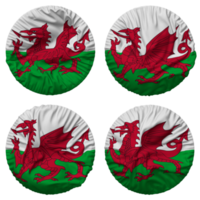 wales flagga i runda form isolerat med fyra annorlunda vinka stil, stöta textur, 3d tolkning png