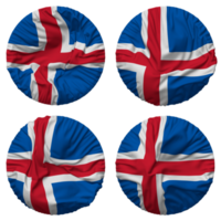 Islande drapeau dans rond forme isolé avec quatre différent agitant style, bosse texture, 3d le rendu png