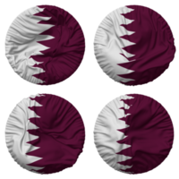 Qatar drapeau dans rond forme isolé avec quatre différent agitant style, bosse texture, 3d le rendu png