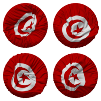 Tunisie drapeau dans rond forme isolé avec quatre différent agitant style, bosse texture, 3d le rendu png