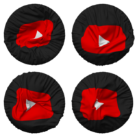 Youtube flagga i runda form isolerat med fyra annorlunda vinka stil, stöta textur, 3d tolkning png