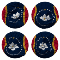 Etat de Mississippi drapeau dans rond forme isolé avec quatre différent agitant style, bosse texture, 3d le rendu png