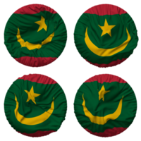 Mauritania bandera en redondo forma aislado con cuatro diferente ondulación estilo, bache textura, 3d representación png