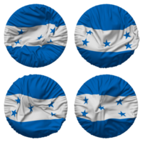 honduras flagga i runda form isolerat med fyra annorlunda vinka stil, stöta textur, 3d tolkning png