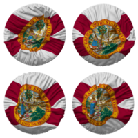 Etat de Floride drapeau dans rond forme isolé avec quatre différent agitant style, bosse texture, 3d le rendu png