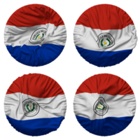 paraguay flagga i runda form isolerat med fyra annorlunda vinka stil, stöta textur, 3d tolkning png