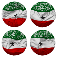 somaliland flagga i runda form isolerat med fyra annorlunda vinka stil, stöta textur, 3d tolkning png