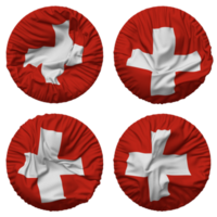 Schweiz Flagge im runden gestalten isoliert mit vier anders winken Stil, stoßen Textur, 3d Rendern png