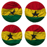 ghana flagga i runda form isolerat med fyra annorlunda vinka stil, stöta textur, 3d tolkning png