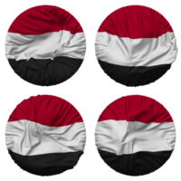 Yemen bandera en redondo forma aislado con cuatro diferente ondulación estilo, bache textura, 3d representación png