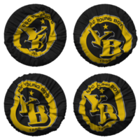 bsc jovem Rapazes, yb bandeira dentro volta forma isolado com quatro diferente acenando estilo, colisão textura, 3d Renderização png