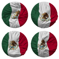 mexico flagga i runda form isolerat med fyra annorlunda vinka stil, stöta textur, 3d tolkning png