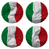 Italien Flagge im runden gestalten isoliert mit vier anders winken Stil, stoßen Textur, 3d Rendern png