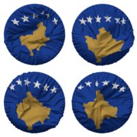 kosovo flagga i runda form isolerat med fyra annorlunda vinka stil, stöta textur, 3d tolkning png