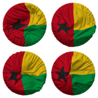 Guinea Bissau bandera en redondo forma aislado con cuatro diferente ondulación estilo, bache textura, 3d representación png