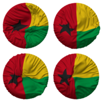 Guiné bissau bandeira dentro volta forma isolado com quatro diferente acenando estilo, colisão textura, 3d Renderização png