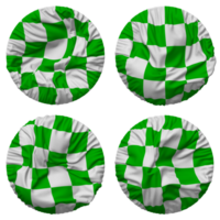 da corsa verde e bianca scacchi bandiera nel il giro forma isolato con quattro diverso agitando stile, urto struttura, 3d interpretazione png