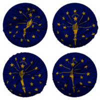 Etat de Indiana drapeau dans rond forme isolé avec quatre différent agitant style, bosse texture, 3d le rendu png