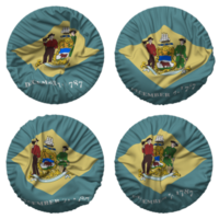 Etat de Delaware drapeau dans rond forme isolé avec quatre différent agitant style, bosse texture, 3d le rendu png