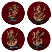 real retadores bangalore, RCB bandera en redondo forma aislado con cuatro diferente ondulación estilo, bache textura, 3d representación png