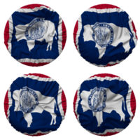 State of Wyoming Flag in Round Shape Isolated with Four Different Waving Style, Bump Texture, 3D Rendering png