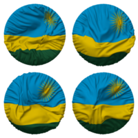 Ruanda Flagge im runden gestalten isoliert mit vier anders winken Stil, stoßen Textur, 3d Rendern png