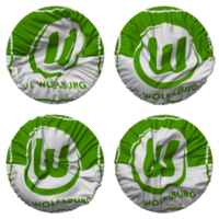 verein päls leibesubungen Wolfsburg e v, vfl Wolfsburg flagga i runda form isolerat med fyra annorlunda vinka stil, stöta textur, 3d tolkning png