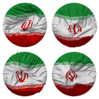 iran flagga i runda form isolerat med fyra annorlunda vinka stil, stöta textur, 3d tolkning png