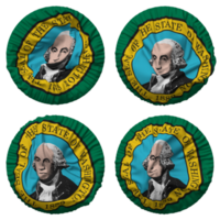 Etat de Washington drapeau dans rond forme isolé avec quatre différent agitant style, bosse texture, 3d le rendu png