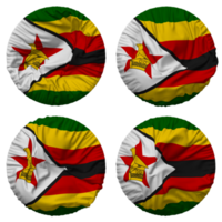 zimbabwe flagga i runda form isolerat med fyra annorlunda vinka stil, stöta textur, 3d tolkning png